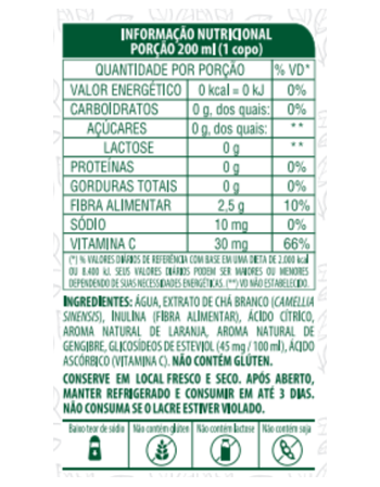 CHA BRANCO ZERO COM FIBRAS - LARANJA E GENGIBRE - LIFE MIX - 1 LITRO
