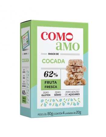 Snack Doce Cocada Zero - ComoAmo - Embalagem 4x20g