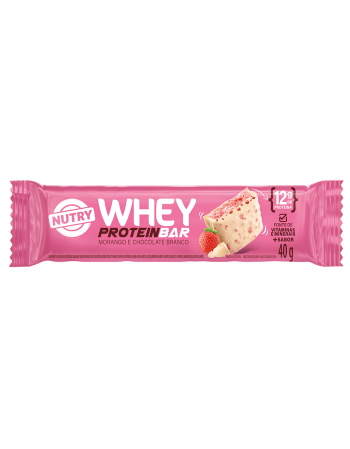 Barra de Proteínas e Whey Morango e Chocolate Branco- Nutry - 10 x 40g