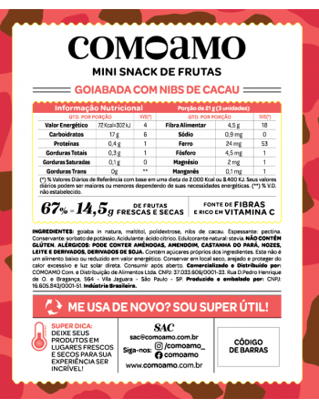 Snack Mini Goiabada com Nibs de Cacau - ComoAmo - Pouch 56g